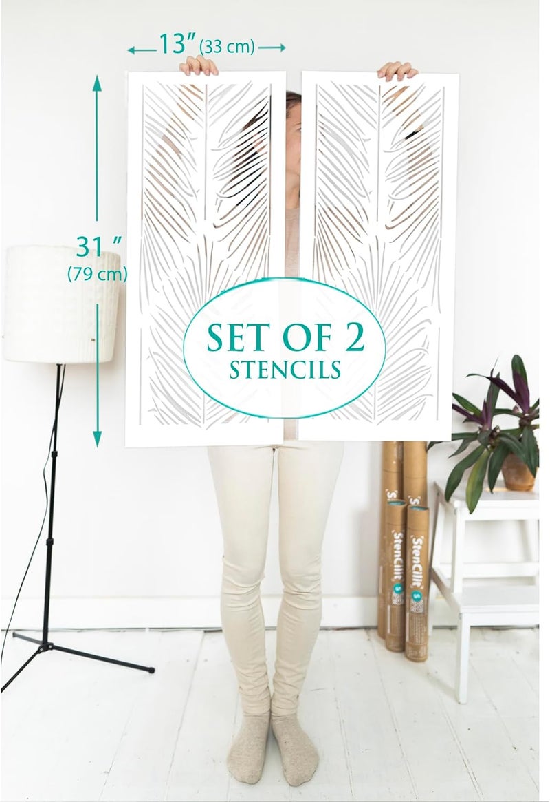 STENCILIT ® Palm Leaves Wall Stencils - 2 Pack 31x13 in Stencil, Modern Wall Stencil for Painting Large Pattern, Palm Frond, Huge Stencil Leaves - Image 3